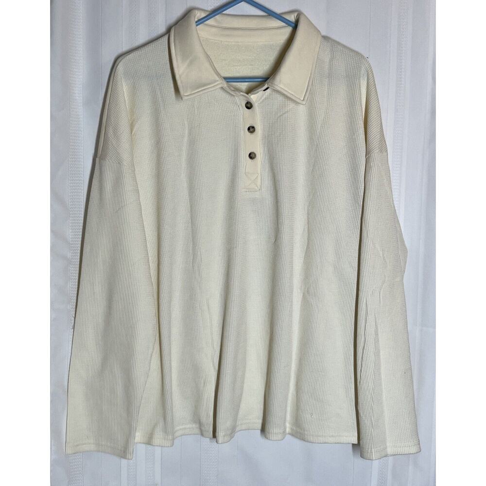 SHEWIN Polo Shirt Size 2XL Waffle Knit ,V- Neck , Collared ,Long Sleeve ,Apricot